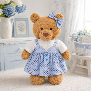 Large Bartholomew Bear & 16" Plush Clothes Outfit - Blue Polka Dot Slip Dress